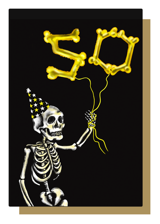 50 Balloon Skeleton Gothic Birthday Card