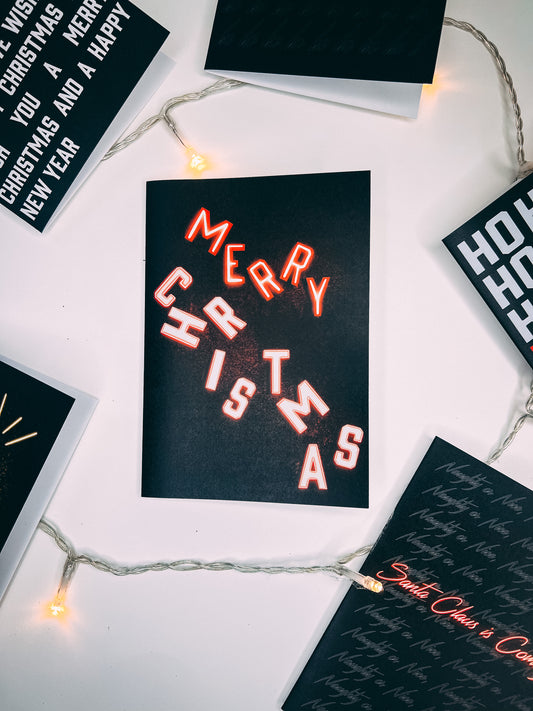 Merry Christmas Neon Christmas Card (white back)