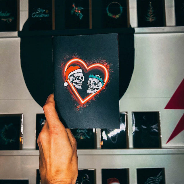 Skull Couple Neon Gothic Christmas Card