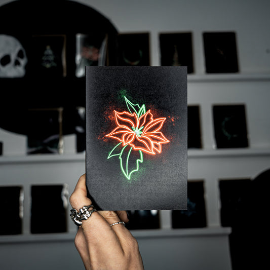Poinsettia Neon Botanical Christmas Card