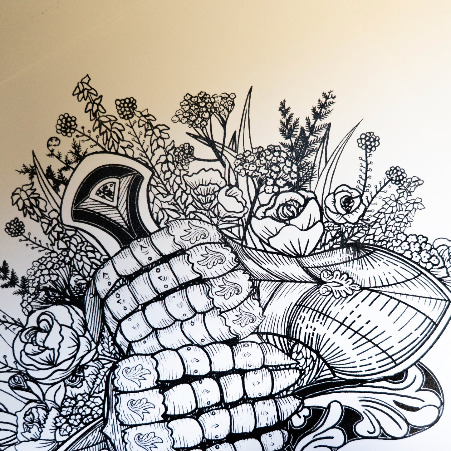 Strength in Bloom, Knight and Flowers 20x20cm Screenprint