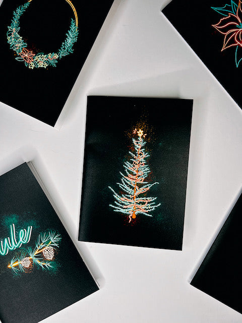 Set of 12 Neon Christmas Botanical Cards