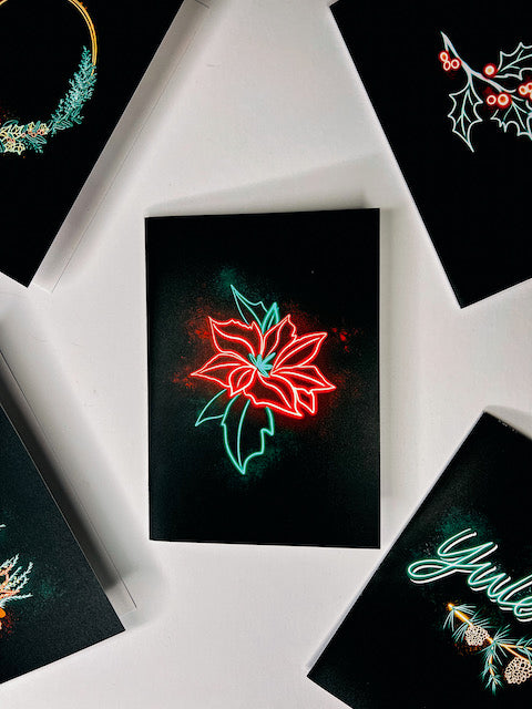 Set of 12 Neon Christmas Botanical Cards