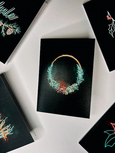 Set of 12 Neon Christmas Botanical Cards