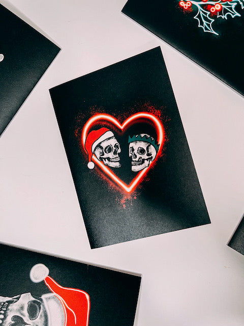 Skull Couple Neon Gothic Christmas Card