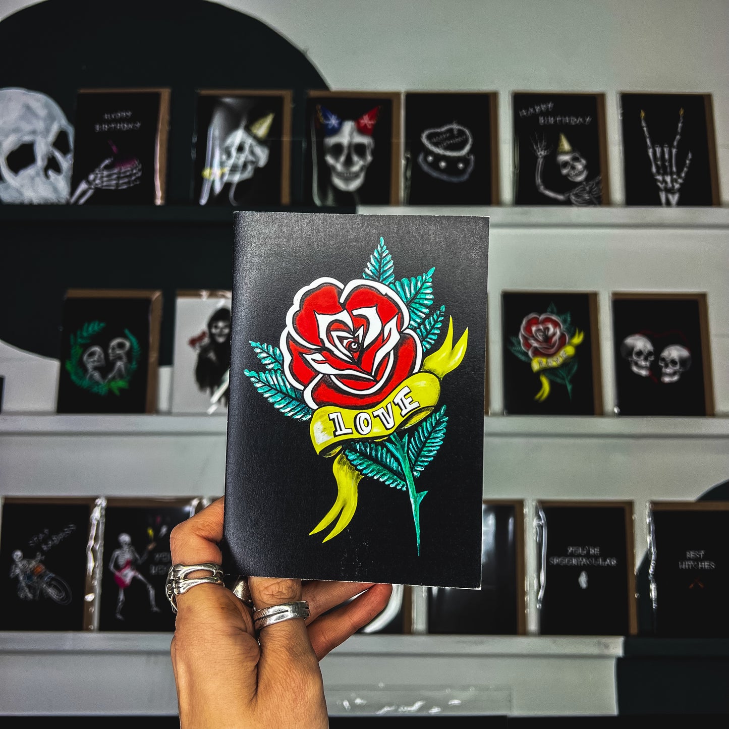 Tattoo Rose with Love Banner Greetings Card