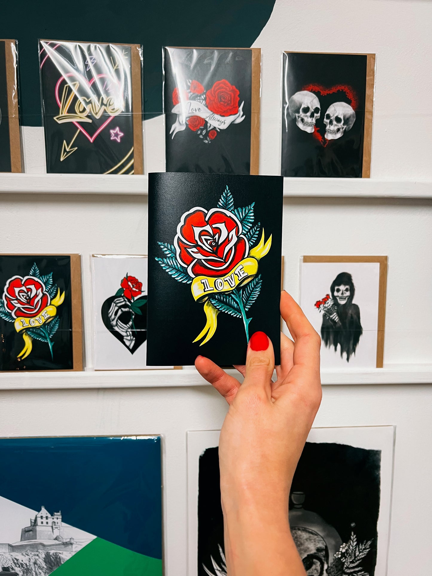 Tattoo Rose with Love Banner Greetings Card