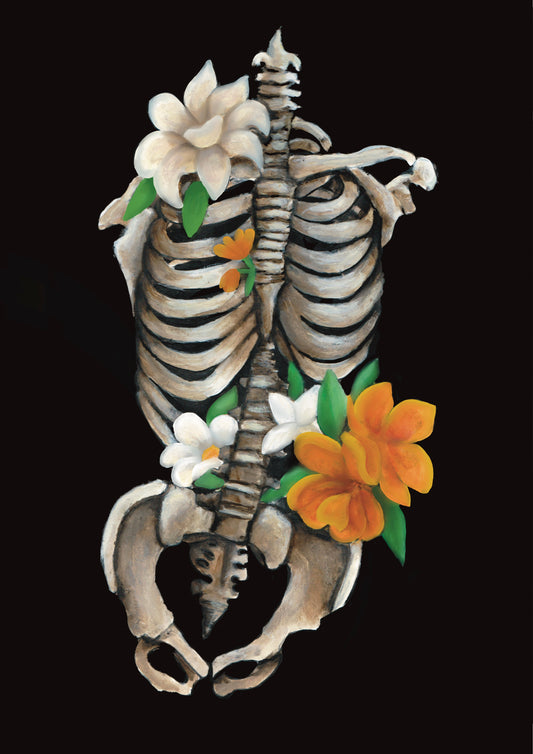 Skeleton Ribs with Flowers Gothic Art Print
