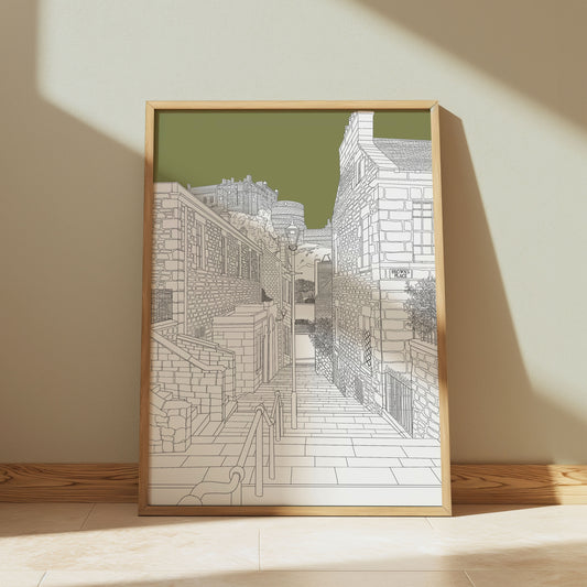 Vennel Steps Edinburgh Art Print Colour Block