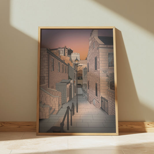 Vennel Steps Sunset Edinburgh Art Print