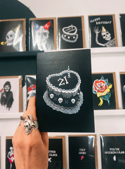 21st Gothic Birthday Cake Greetings Card