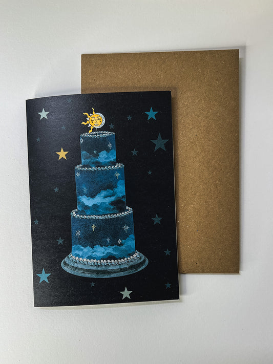 Sun, Moon and Stars Tier Cake Greetings Card