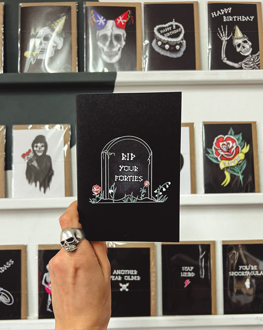 RIP Your Forties Gravestone Gothic 50th Birthday Card