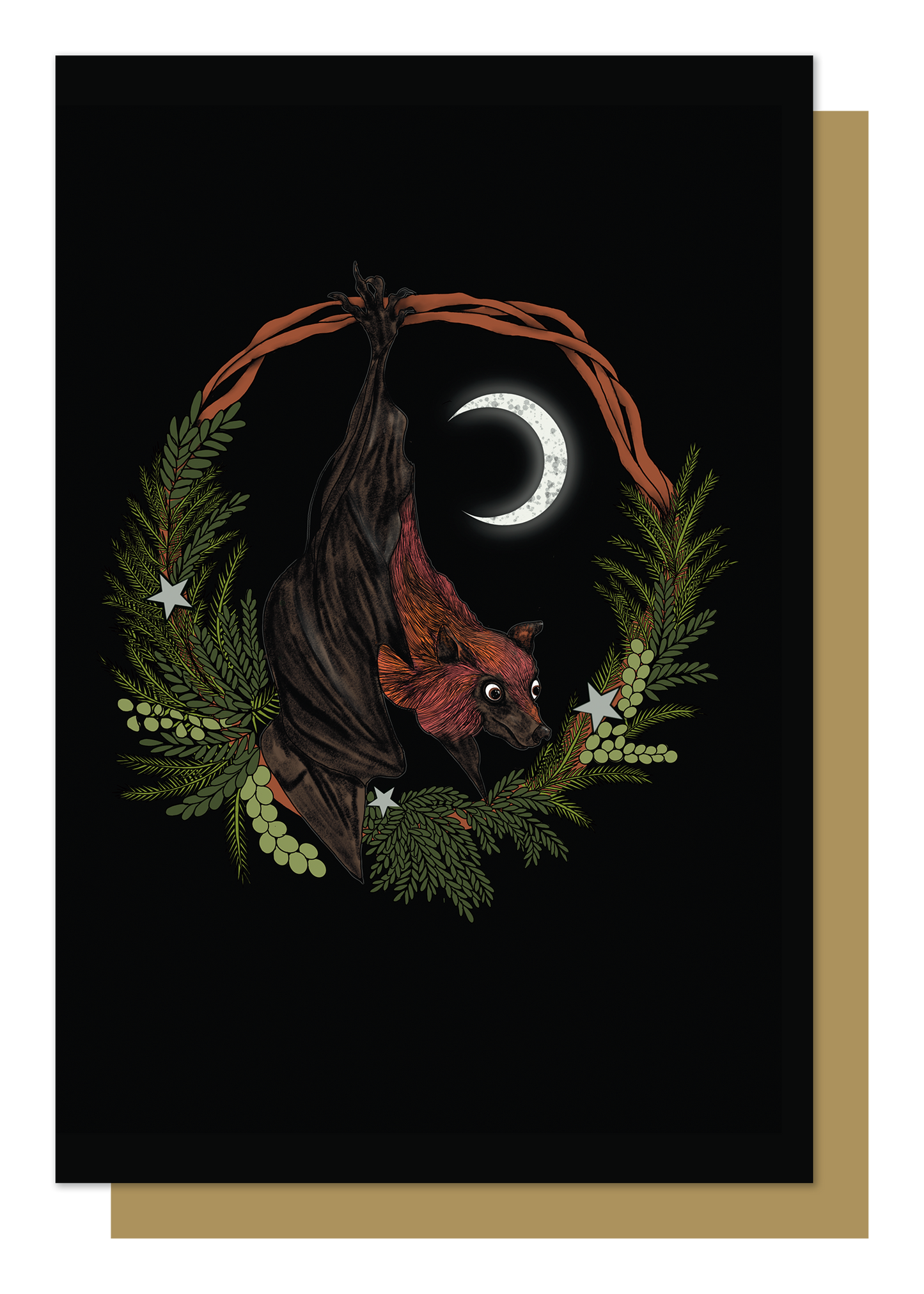 Bat With Wreath Gothic Christmas Card