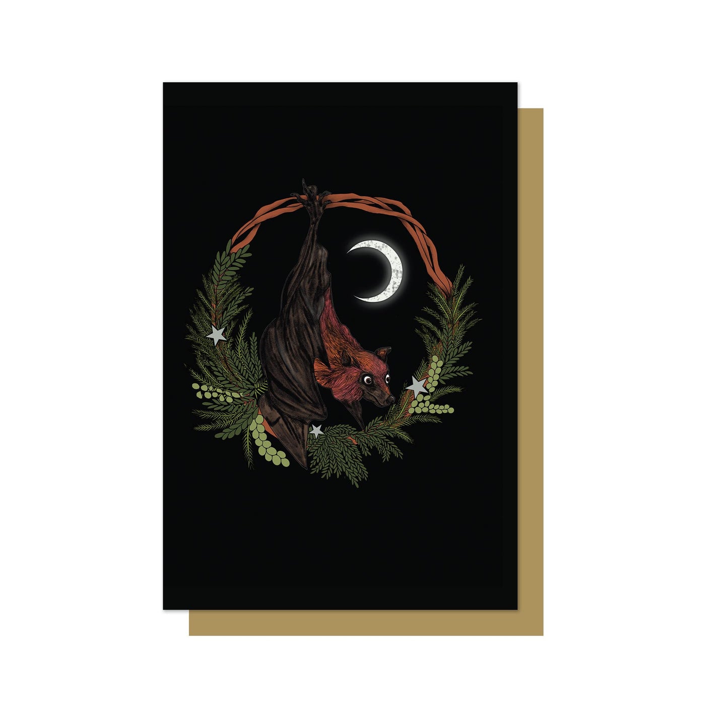 Bat With Wreath Gothic Christmas Card