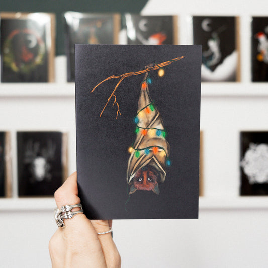 Bat With Lights Gothic Christmas Card