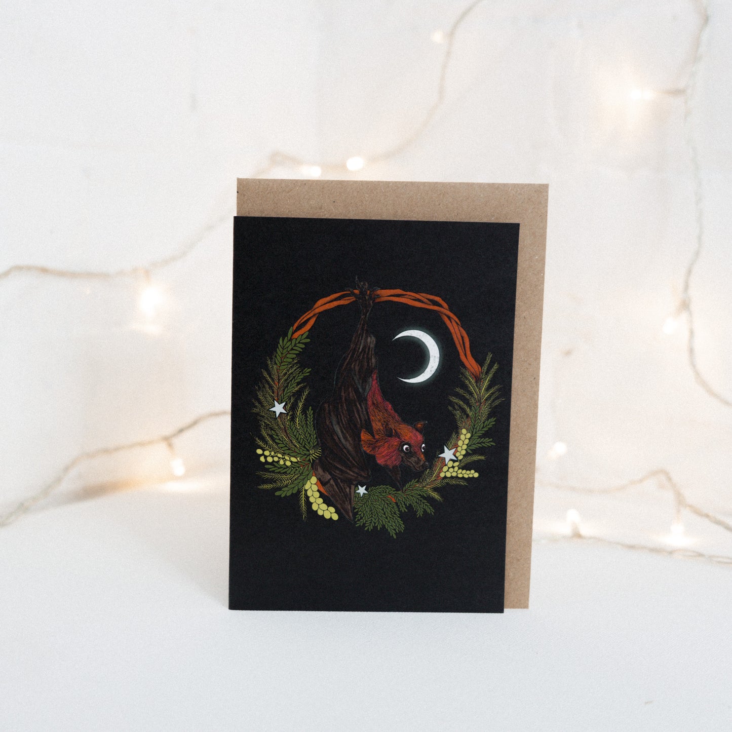 Bat With Wreath Gothic Christmas Card