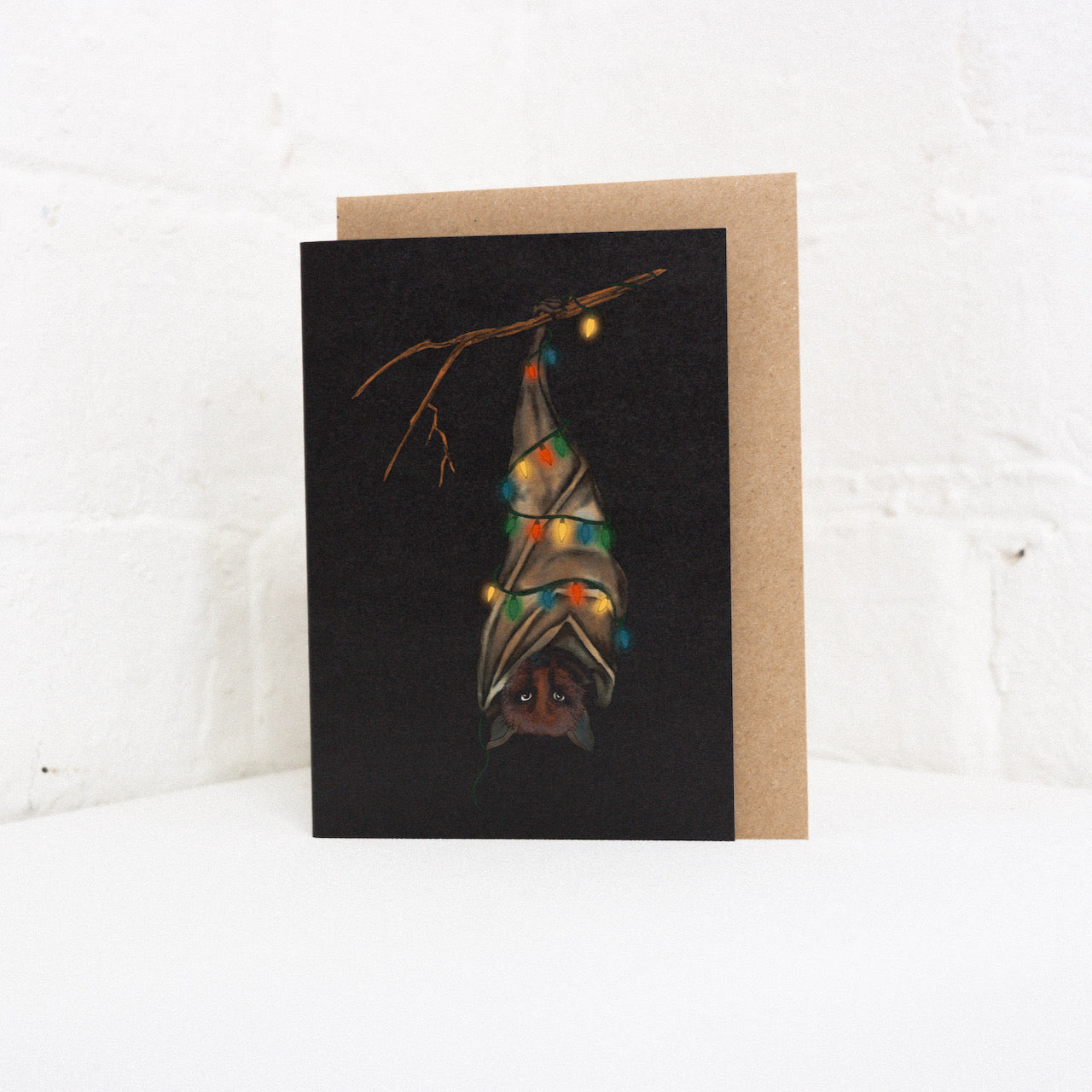Bat With Lights Gothic Christmas Card