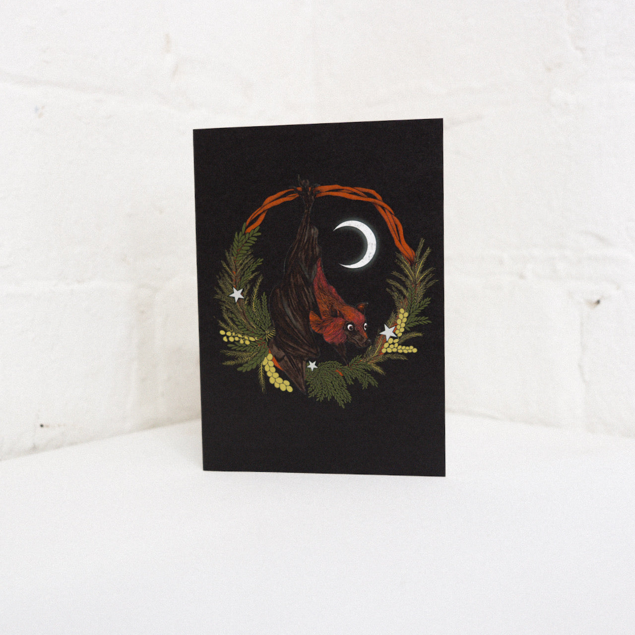 Bat With Wreath Gothic Christmas Card