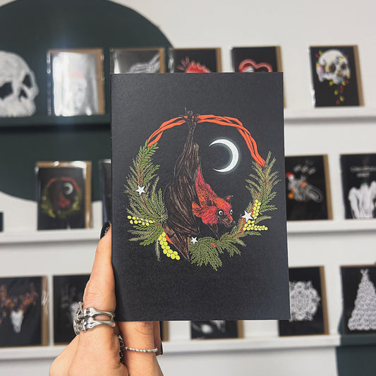 Bat With Wreath Gothic Christmas Card