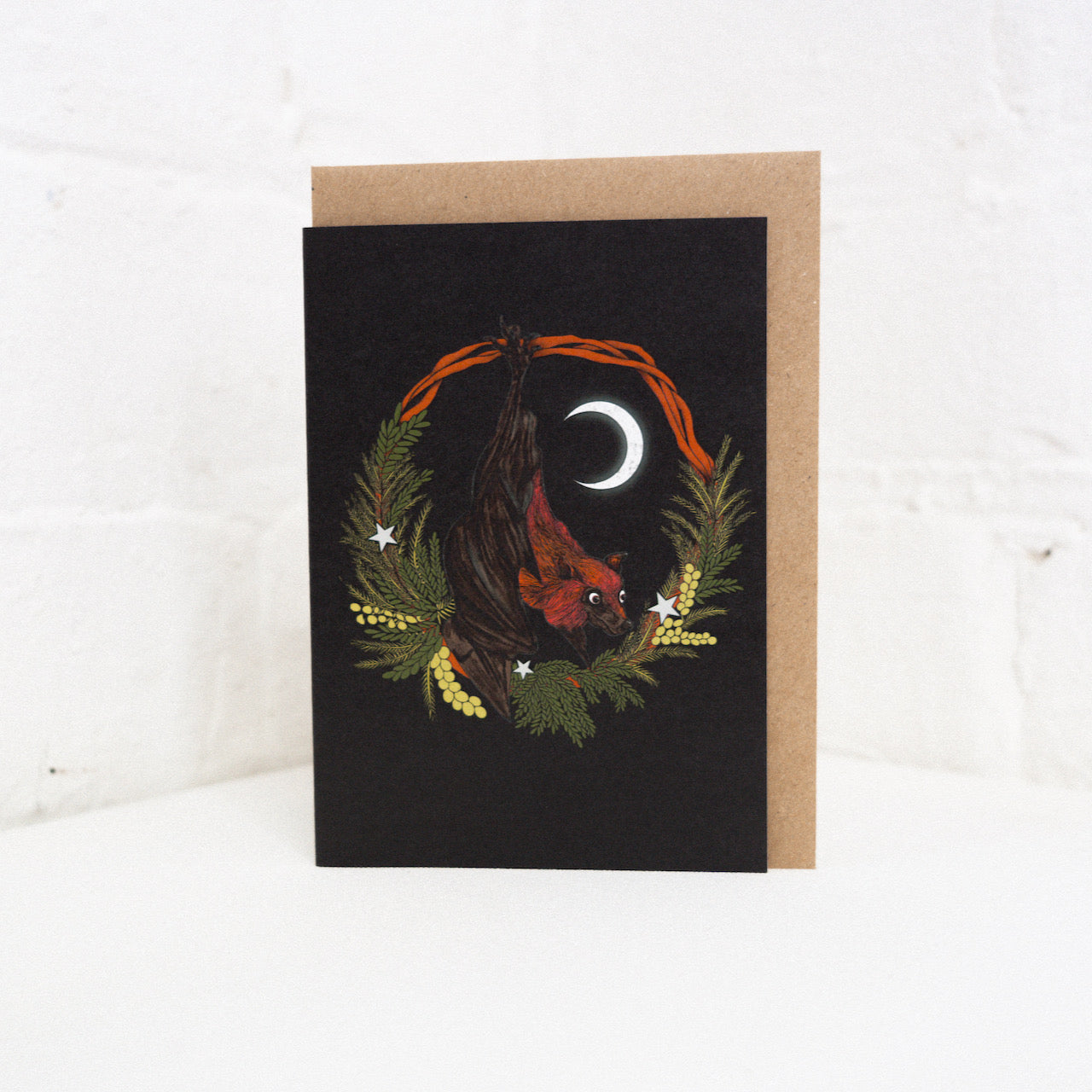 Bat With Wreath Gothic Christmas Card