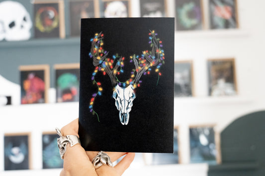 Reindeer With Lights Gothic Christmas Card