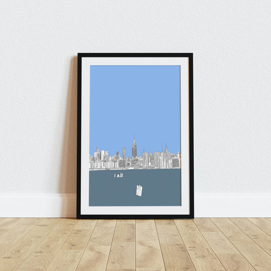 Empire State New York River View Art Print Blue