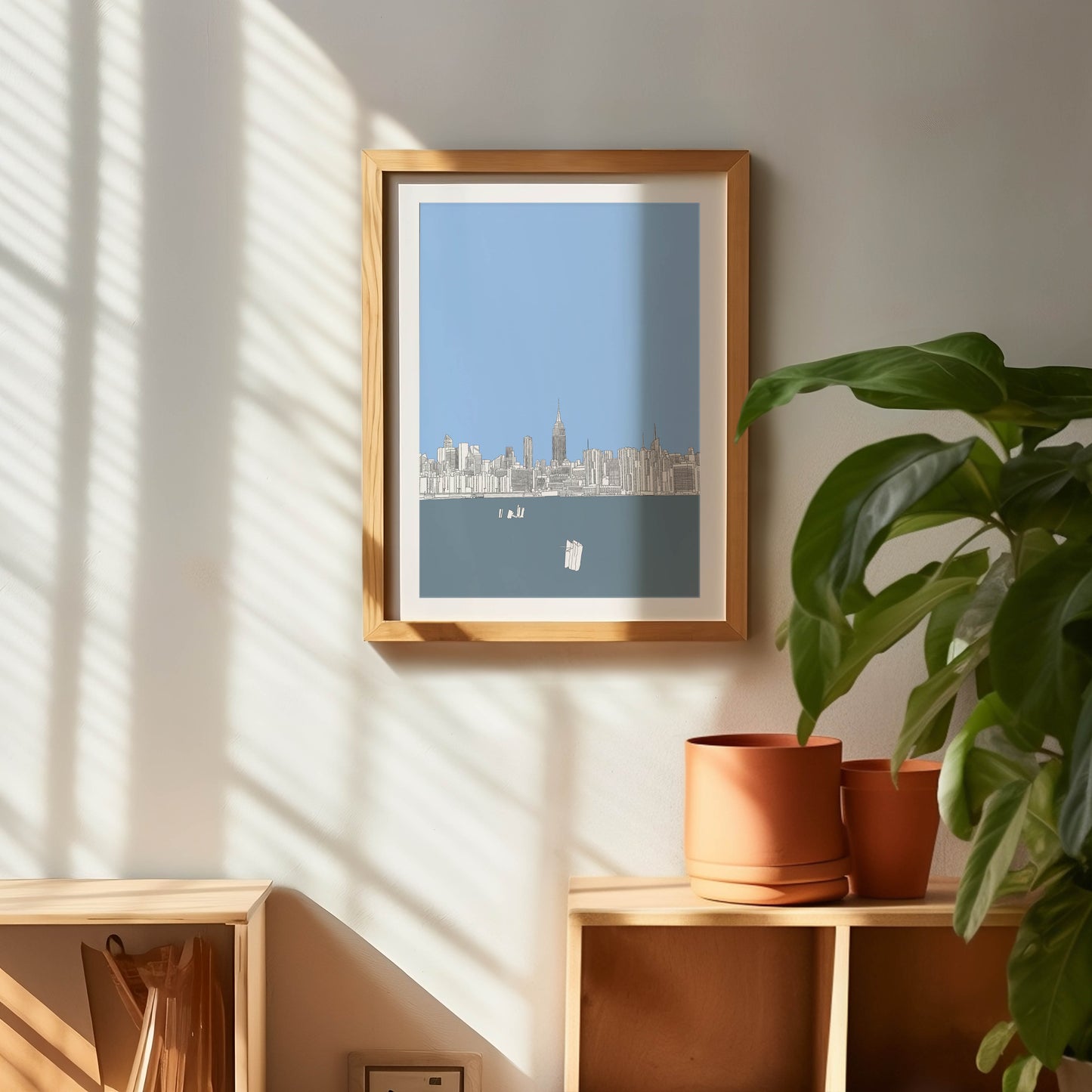 Empire State New York River View Art Print Blue
