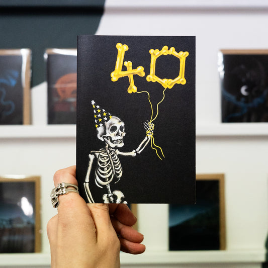 40 Balloon Skeleton Gothic Birthday Card