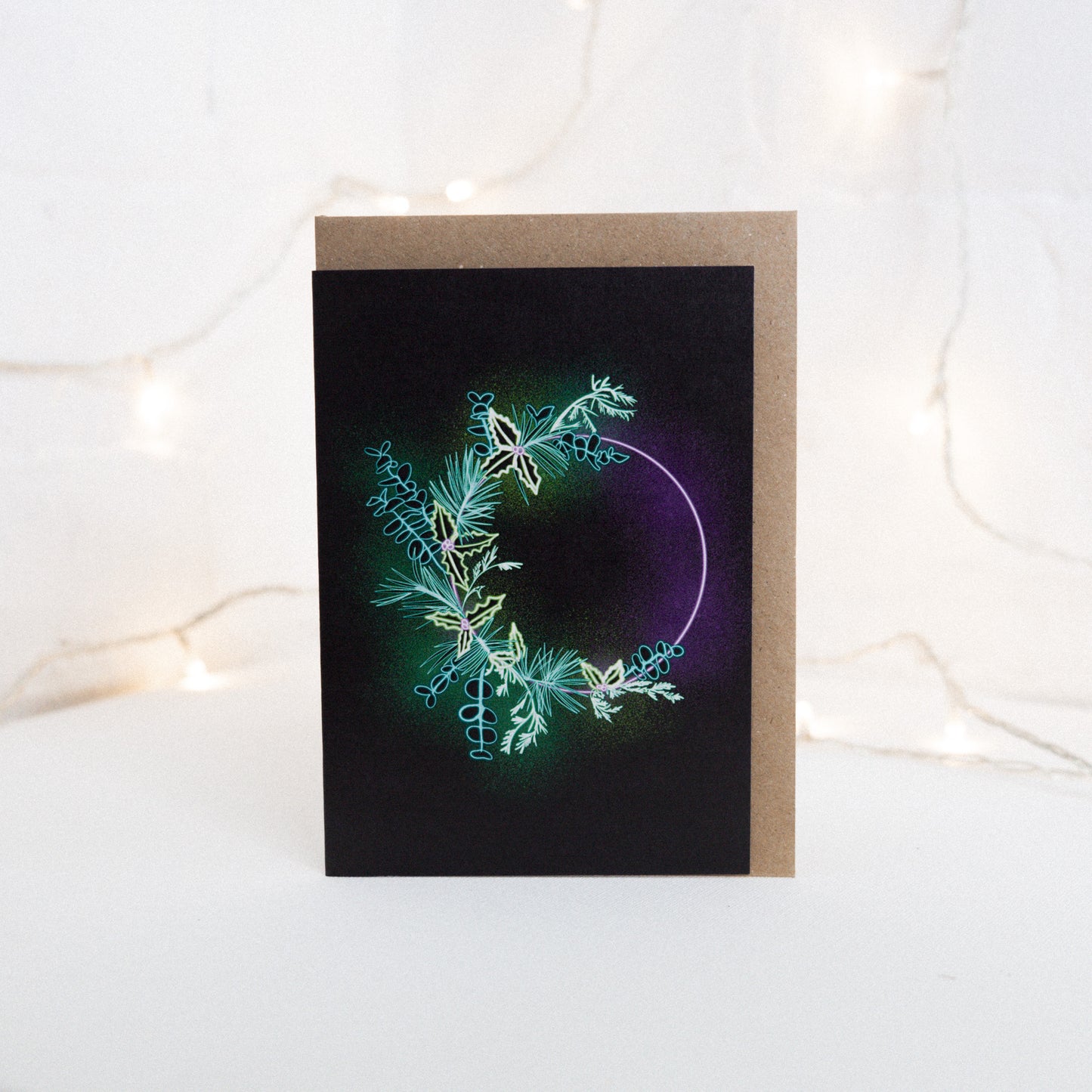 Neon Wreath Christmas Card