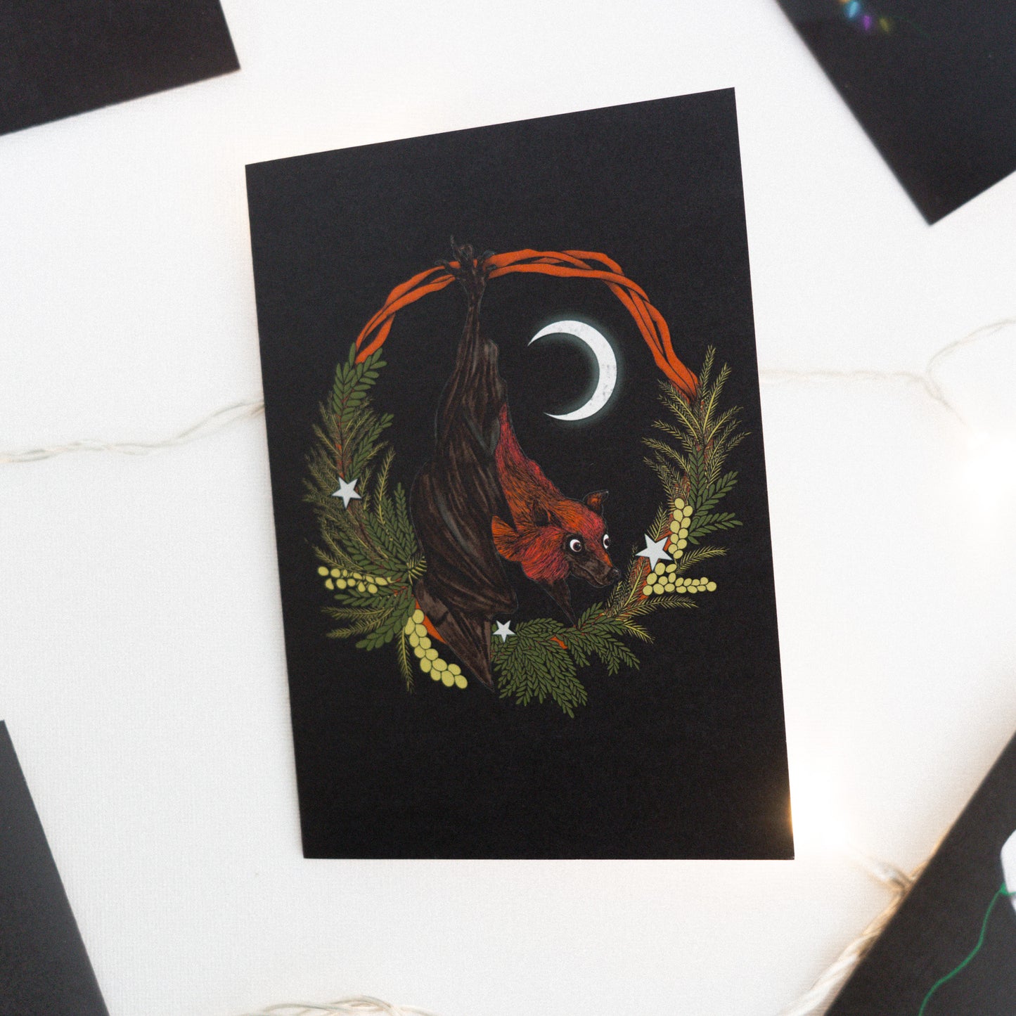 Bat With Wreath Gothic Christmas Card