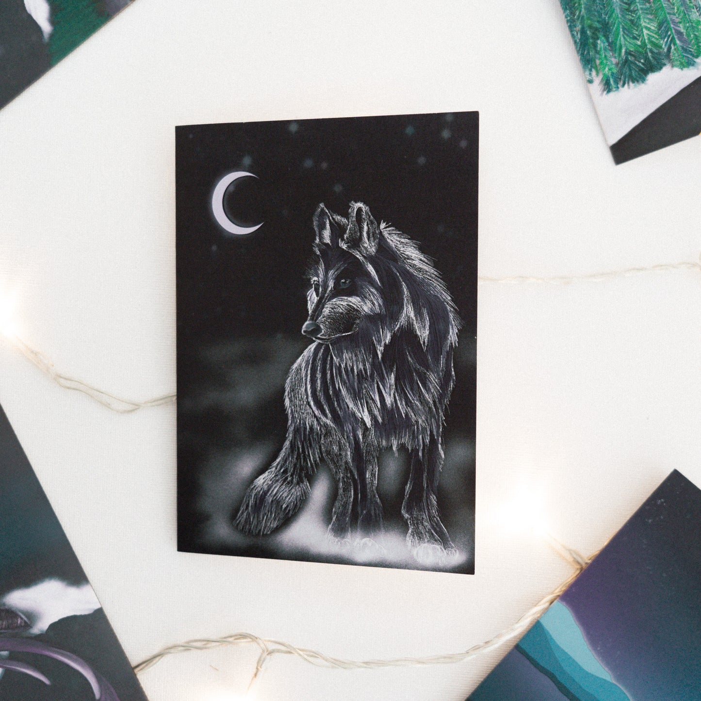 Moon Wolf Winter Greetings Card