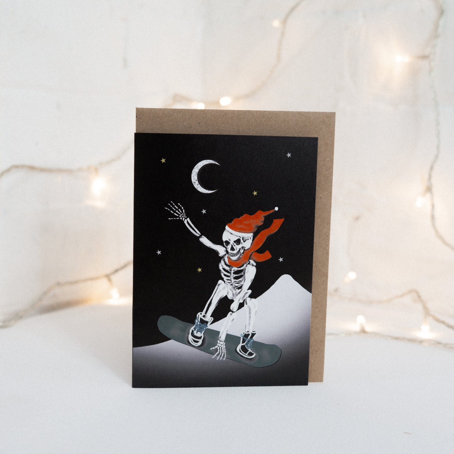 Snowboarding Skeleton Gothic Christmas Card