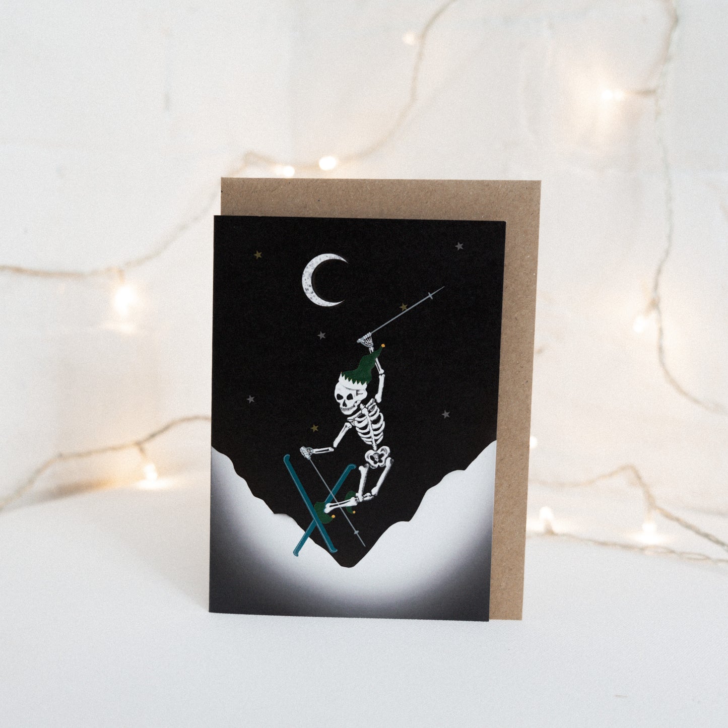 Skiing Skeleton Gothic Christmas Card