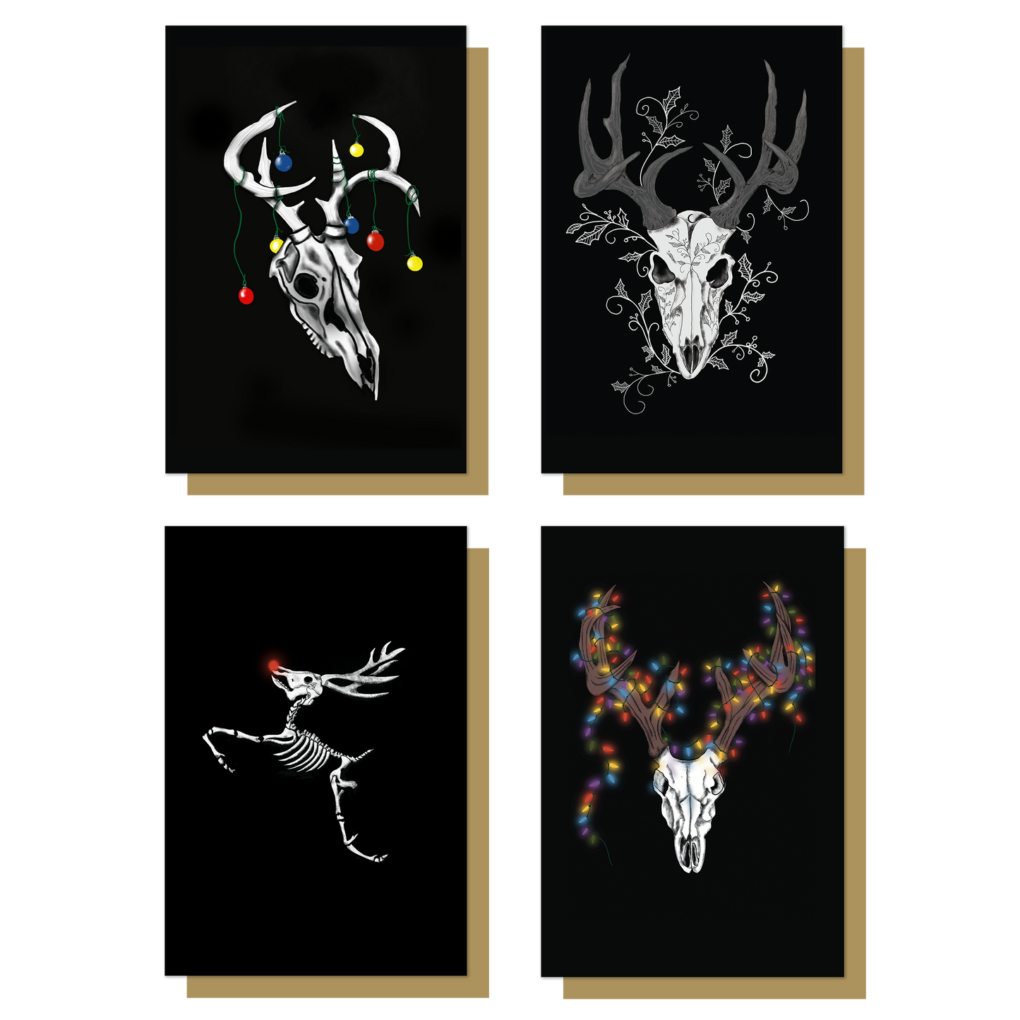 Set of 12 Deer Skull Christmas Cards