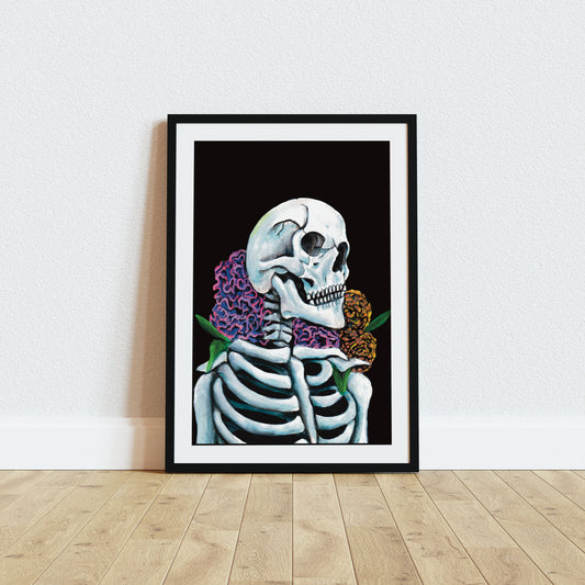 Mexico Skeleton Flower Gothic Art Print