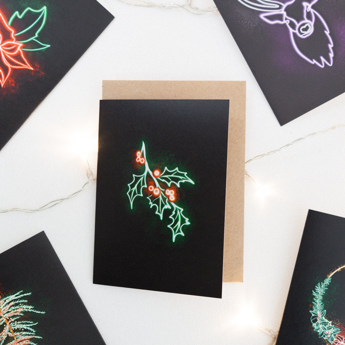 Holly Neon Christmas Card
