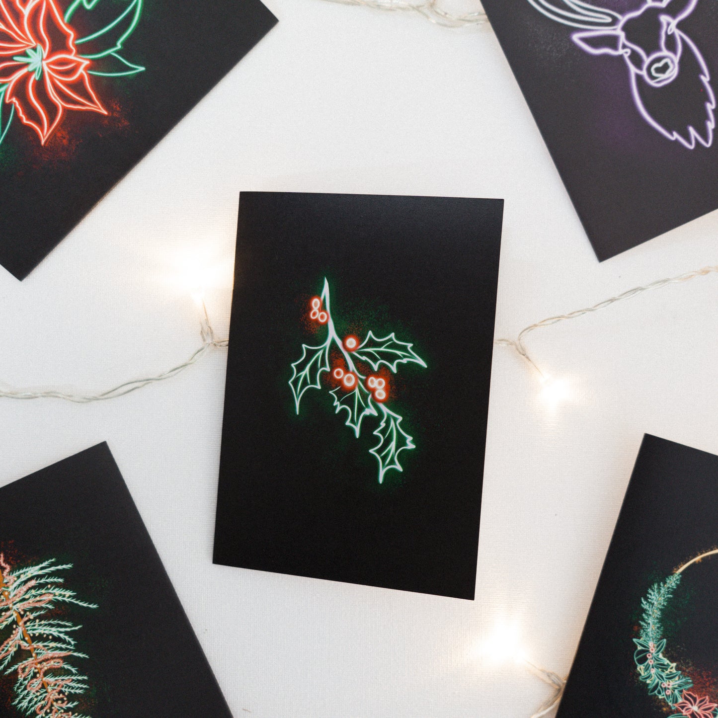 Holly Neon Christmas Card