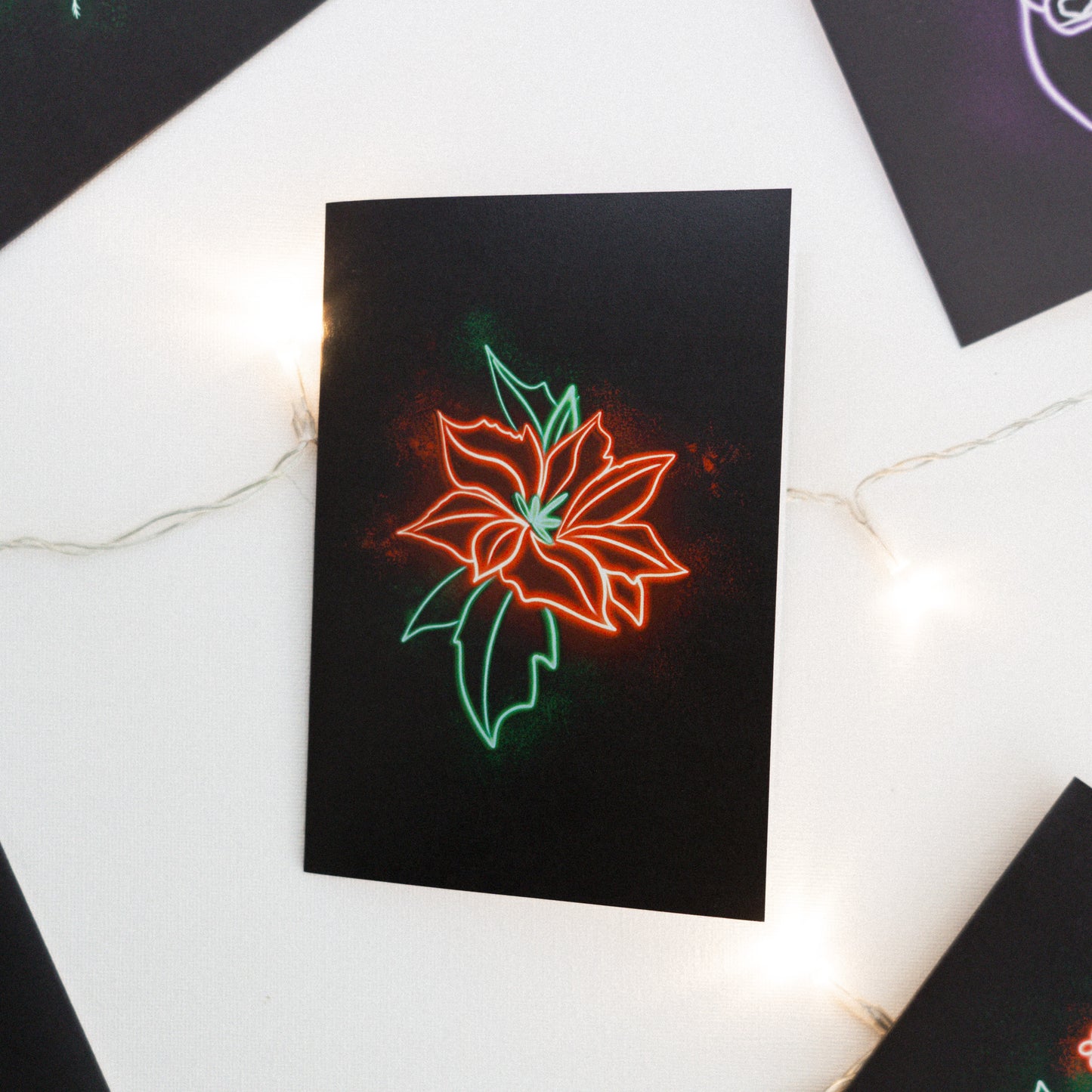Poinsettia Neon Botanical Christmas Card