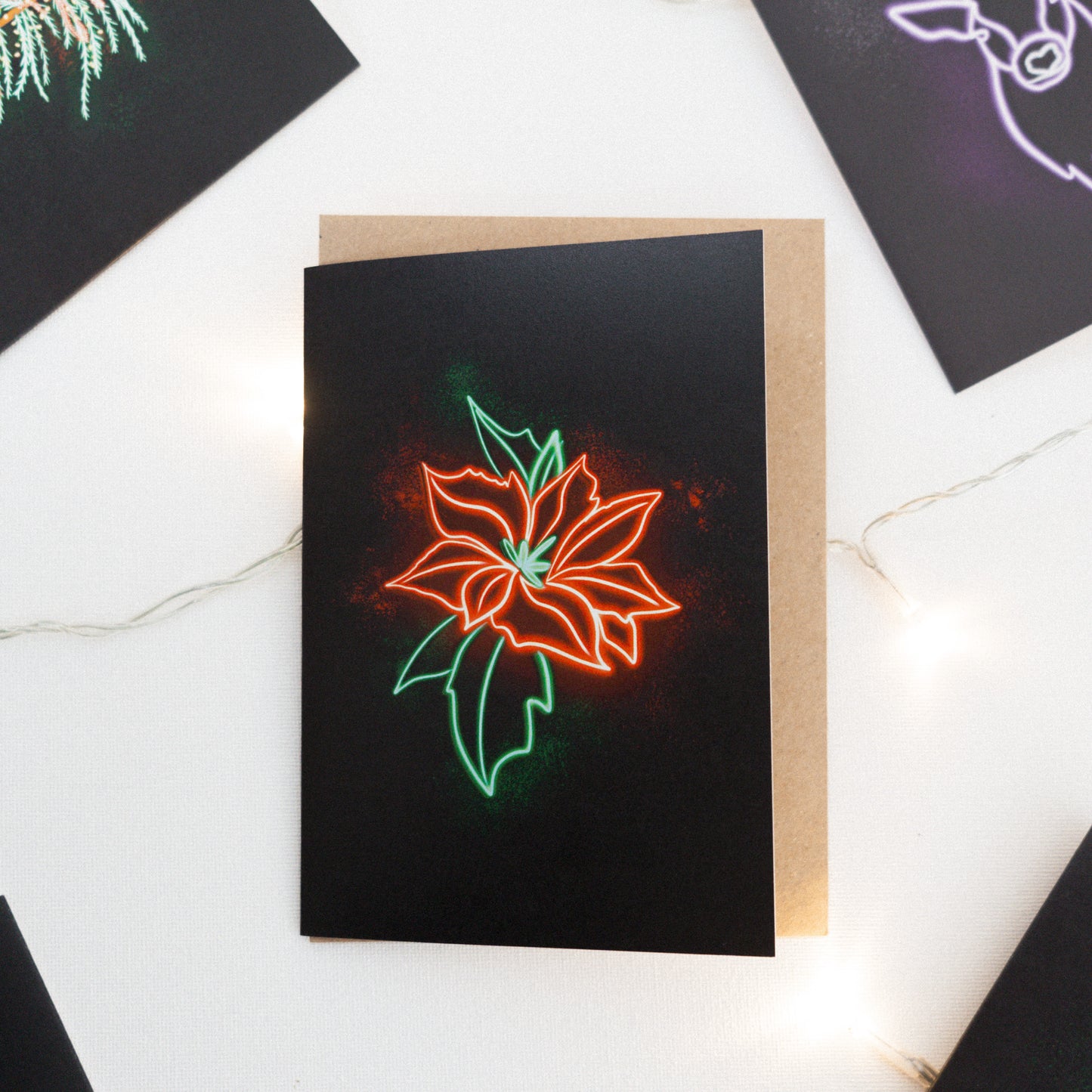 Poinsettia Neon Botanical Christmas Card
