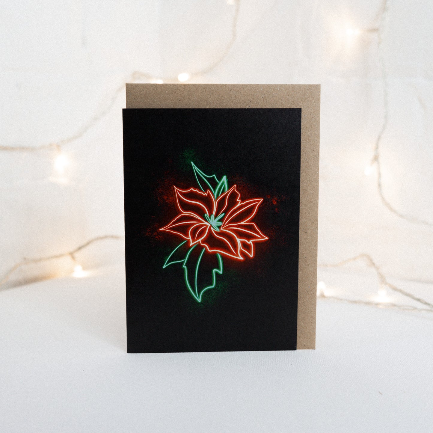 Poinsettia Neon Botanical Christmas Card