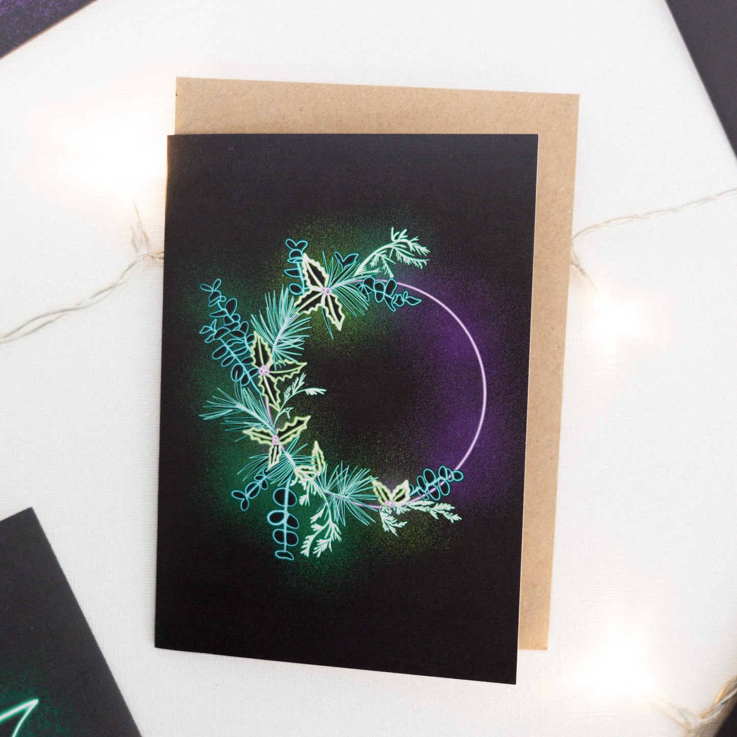 Neon Wreath Christmas Card