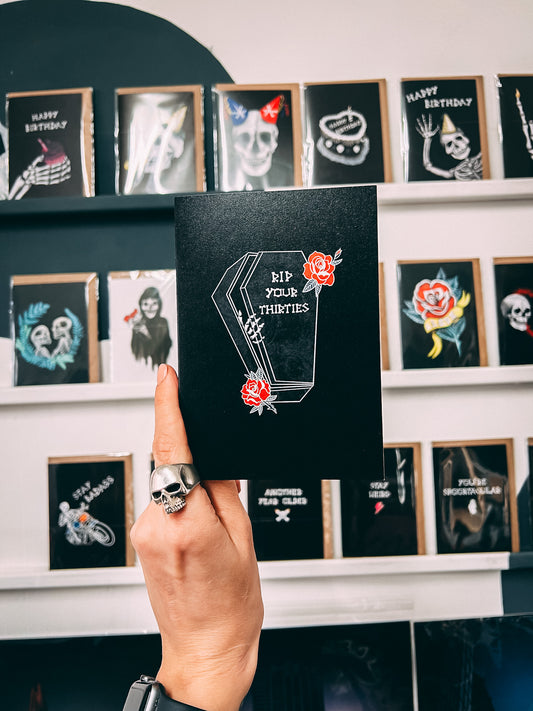 RIP Your Thirties Coffin Gothic 40th Birthday Card