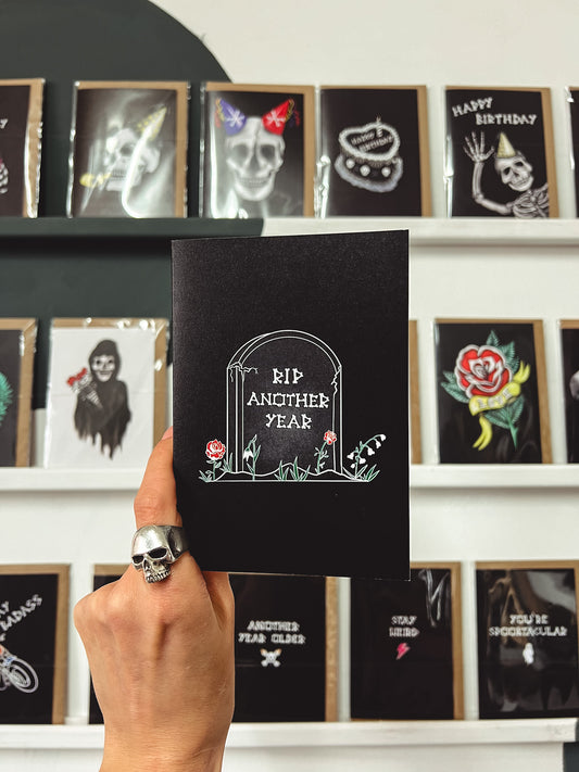 RIP Another Year Gravestone Gothic Birthday Card