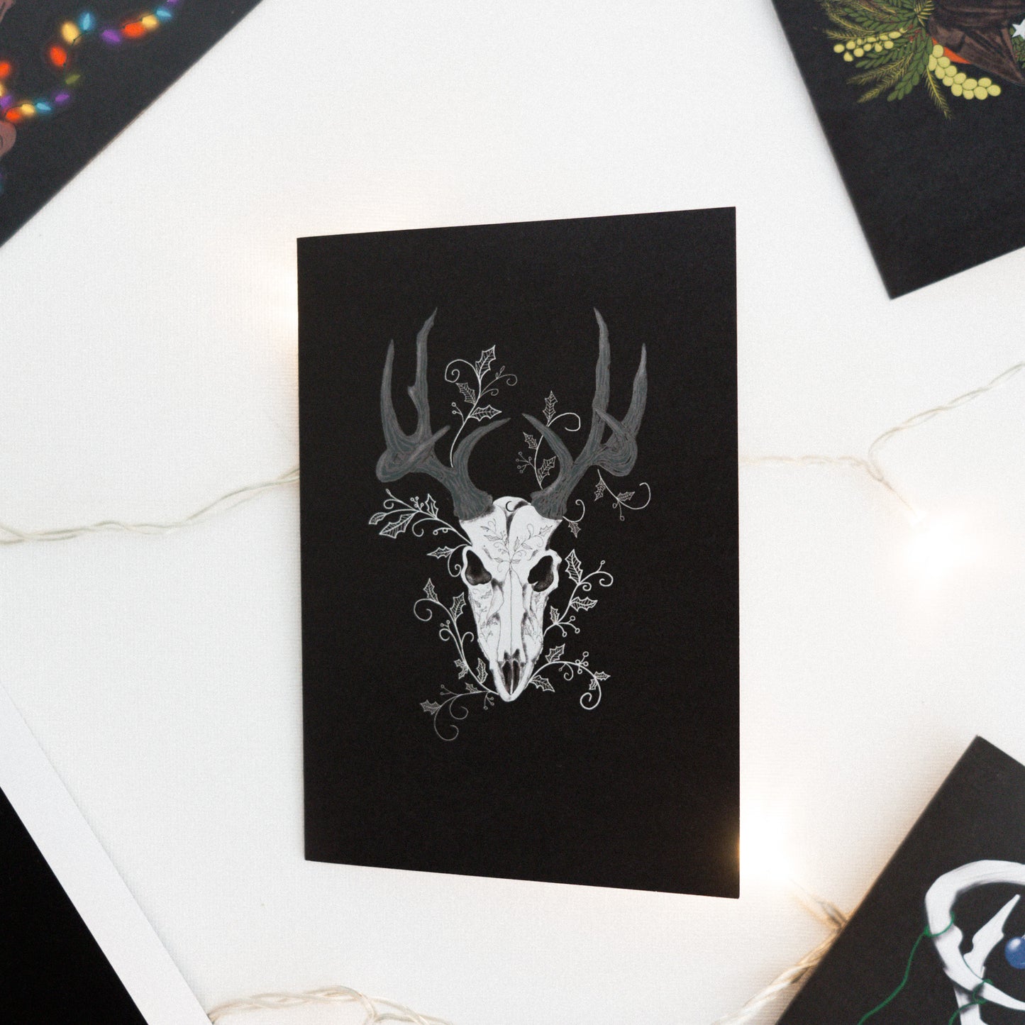 Reindeer Tattoo Holly Gothic Christmas Card