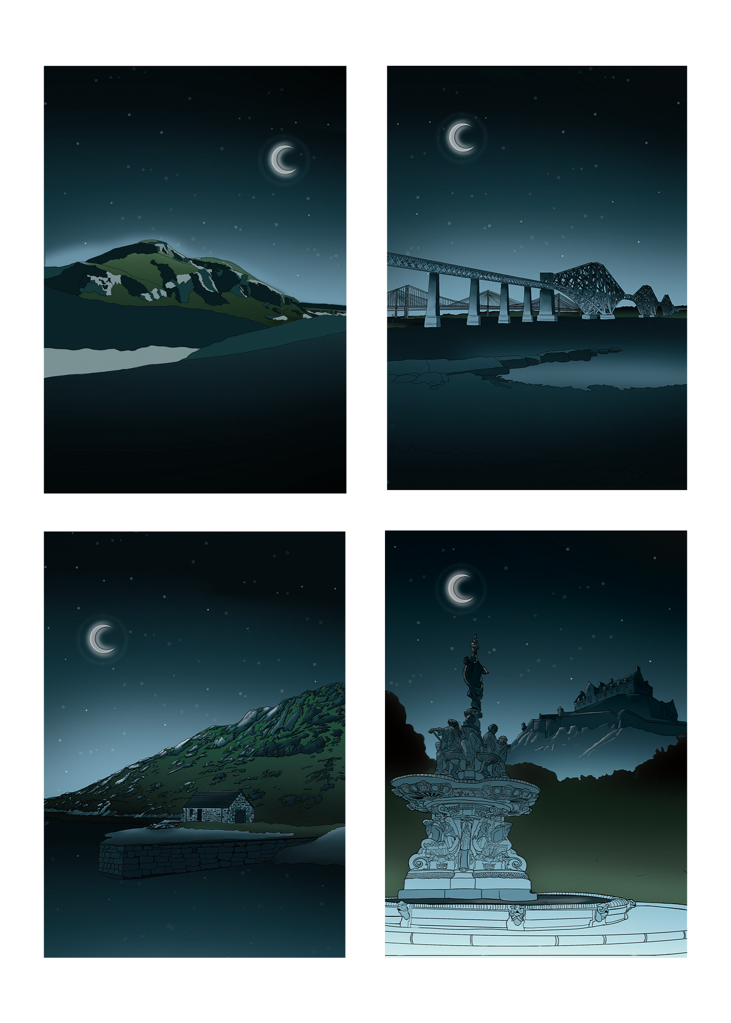 Set of 12 Scotland Starry Night Greetings Cards