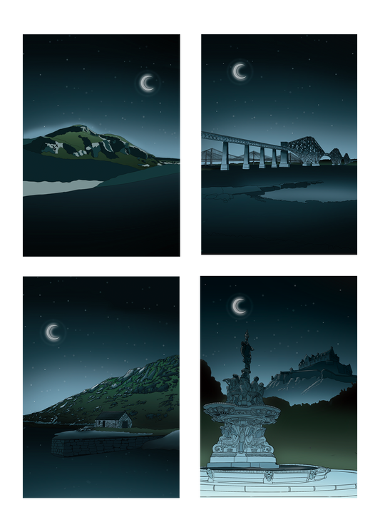 Set of 12 Scotland Starry Night Greetings Cards