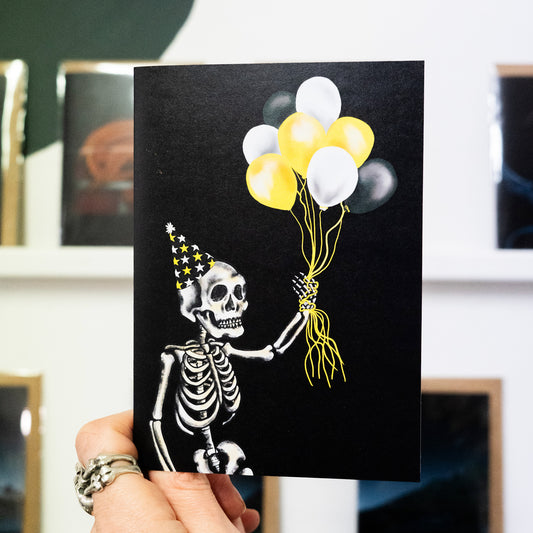 Balloon Skeleton Gothic Birthday Card