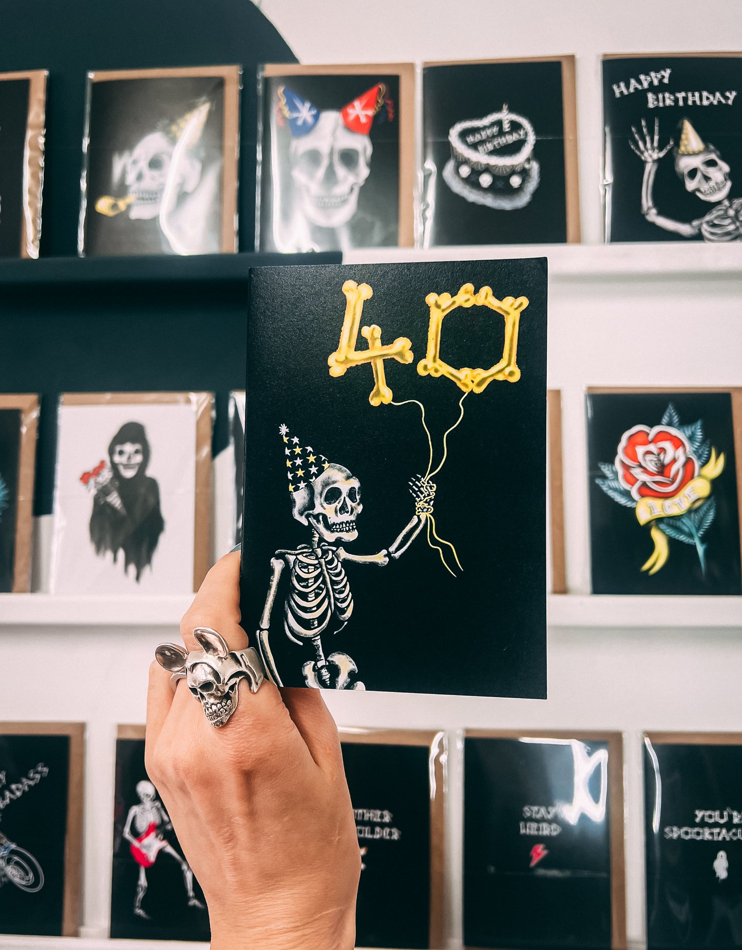 40 Balloon Skeleton Gothic Birthday Card