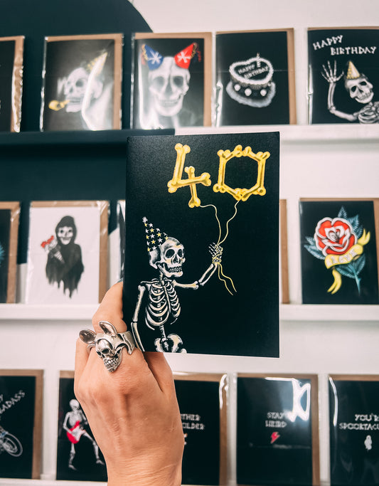 40 Balloon Skeleton Gothic Birthday Card